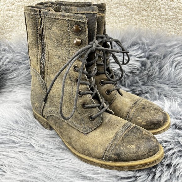 Vintage Bed Stu Distressed Military Combat Leather Boots Gray Beige Size 6.5 - Picture 4 of 11